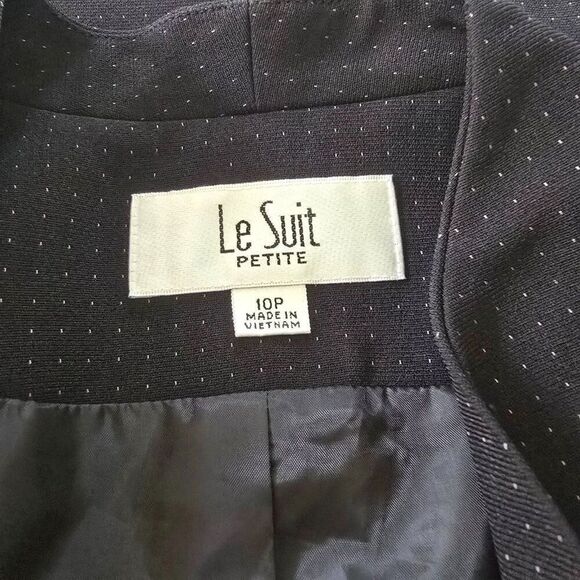 Le Suit Petite Career Blazer Jacket Black Pink Swiss Dots 4 Button Sz 10P - Picture 10 of 11